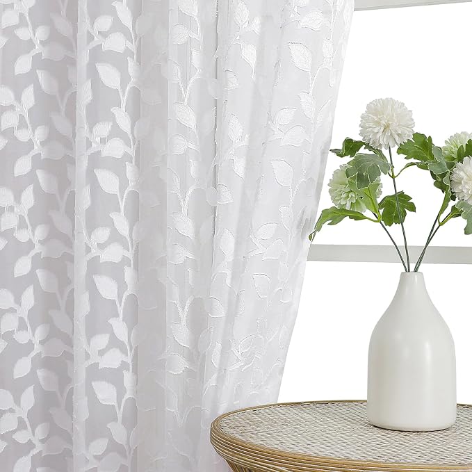 Chyhomenyc White Sheer Curtains 90 Inch Length 2 Panels Set, Light Filtering by Chyhomenyc