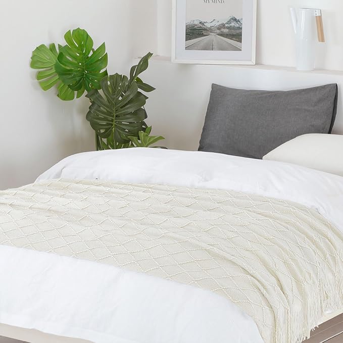 BOURINA Beige Throw Blanket 50 x90 Inches Throw Textured Solid Soft Sofa Throw by BOURINA