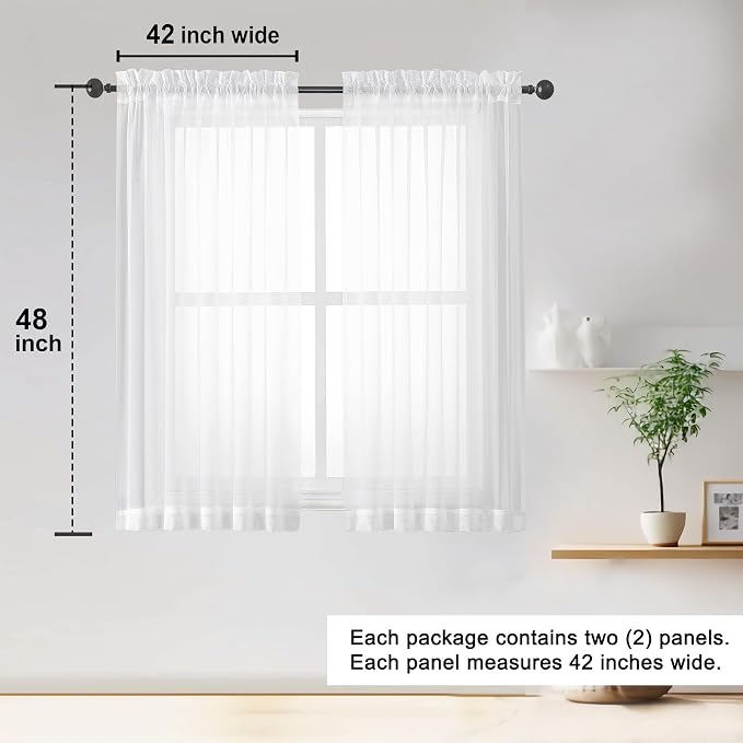 OWENIE Sheer White Curtains 84 Inch Length 2 Panels Set - Image 2