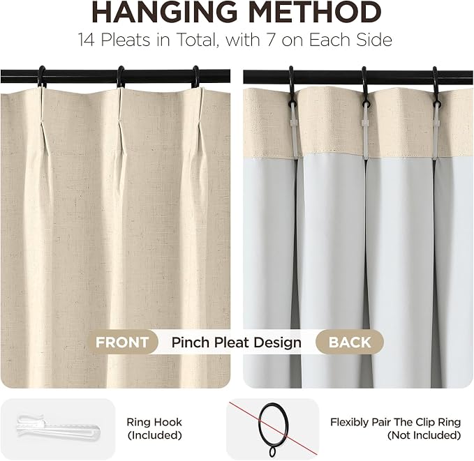 Joydeco Pinch Pleated Linen Curtains - Image 3