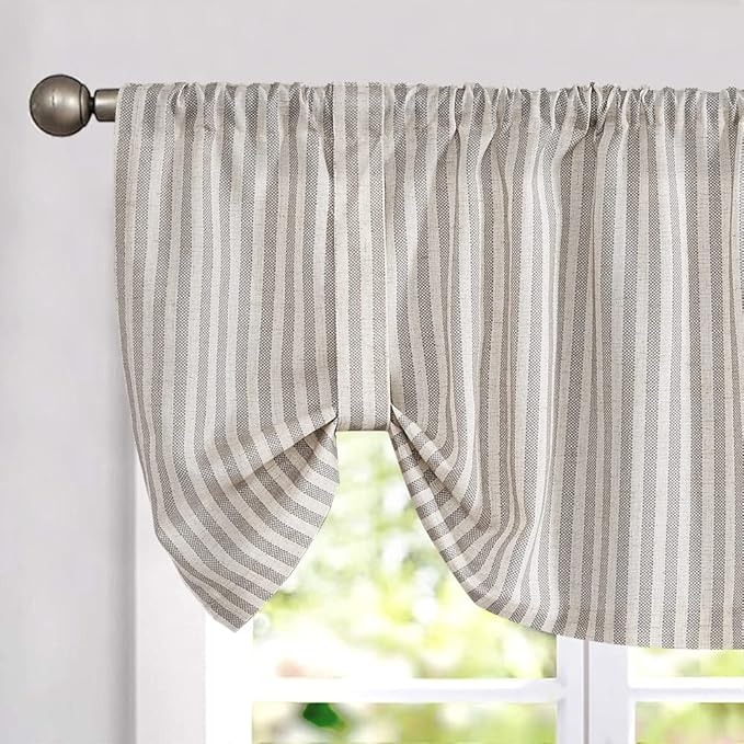 jinchan Tie Up Linen Textured Striped Bow Tie Curtain by JINCHAN