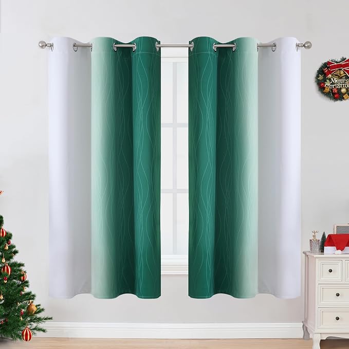 Estelar Textiler Ombre Greyish White and Green Blackout Curtains & Drapes - Image 2