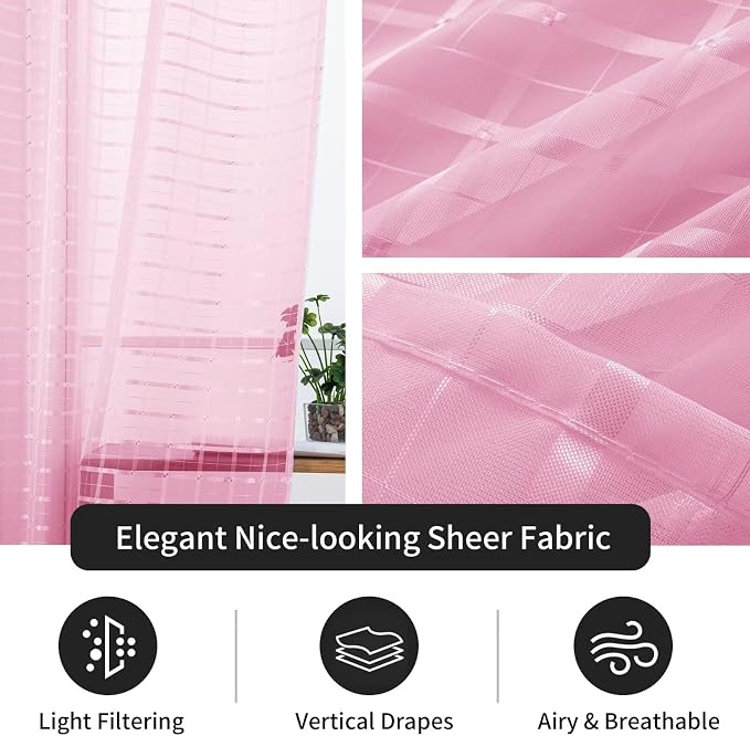 SpaceDresser Check Sheer Curtains 45 Inches 2 Panels Set, Rod Pocket Plaid - Image 5