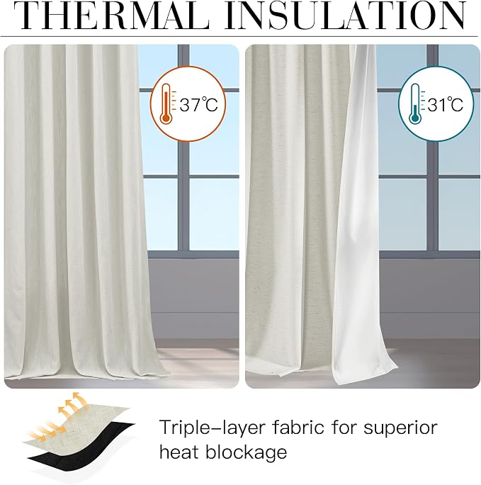 RYB HOME Ivory White 100% Blackout Curtains - Image 5