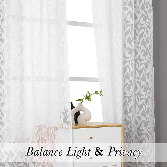 Lecloud Leia White Sheer Curtains 120 Inches Long 2 Panels, Jacquard Textured - Image 5