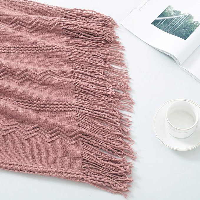 BOURINA Coral Pink Throw Blanket 60 x80 Inches Textured Solid Soft Sofa Throw - Image 6