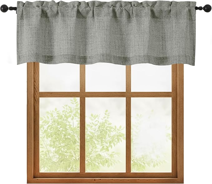 OWENIE Dark Grey Valances for Windows 1 Pcs, Light Filtering Textured Farmhouse by OWENIE