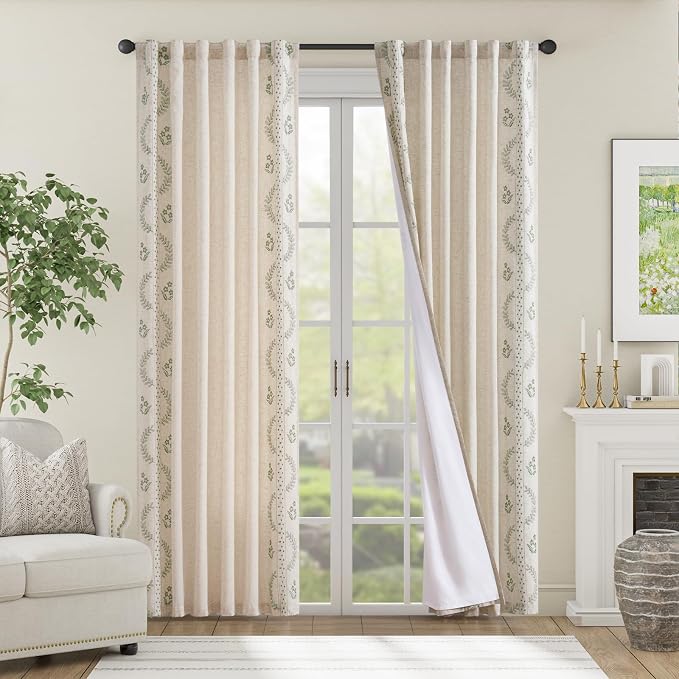 jinchan Belrose Lined Linen Blend Curtains Floral Curtains - Image 3