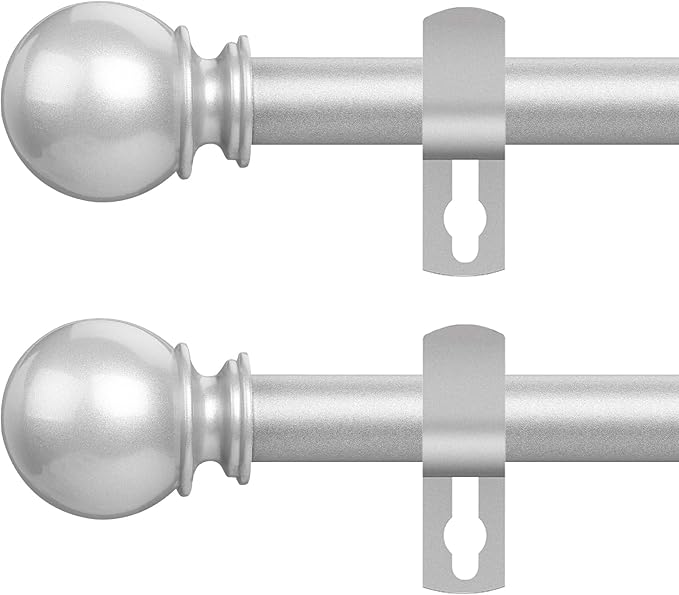 Silver Curtain Rods for Windows 48 to 84 or 88 Inches Max-2 Pack 5/8'' Metal by Poskena