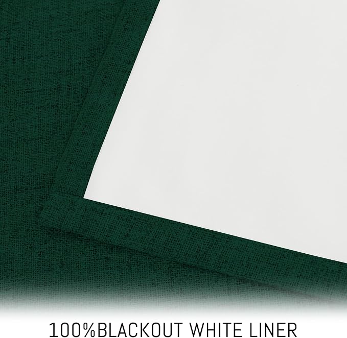 Yakamok Dark Green Linen Curtains 100% Blackout 84 Inches Long, Room Darkening - Image 3