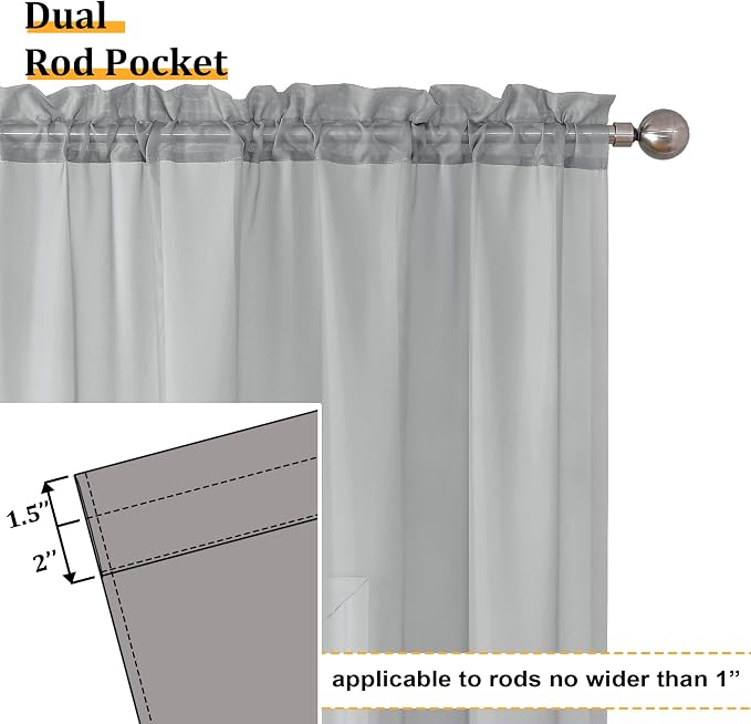Aiyufeng Light Grey Sheer Curtains 54 Inches Long 2 Panels, Solid Voile Top - Image 2