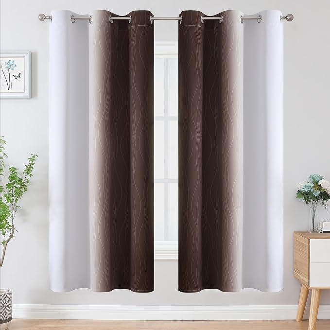 Estelar Textiler Brown and Greyish White Blackout Curtains - Image 2