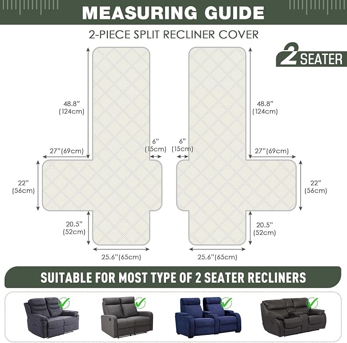 TAOCOCO 100% Waterproof Loveseat Recliner Covers 2 Seater, Split Loveseat Covers - Image 2