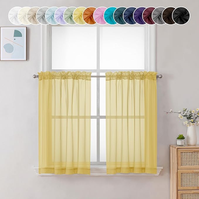 Chyhomenyc Mustard Yellow Short Sheer Curtains 36 inch Length, Light Filtering by Chyhomenyc