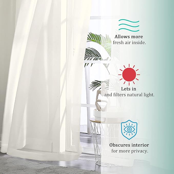 OWENIE Sheer Curtains Ivory 144 inch Extra Long, Elegant and Airy Drapes - Image 7