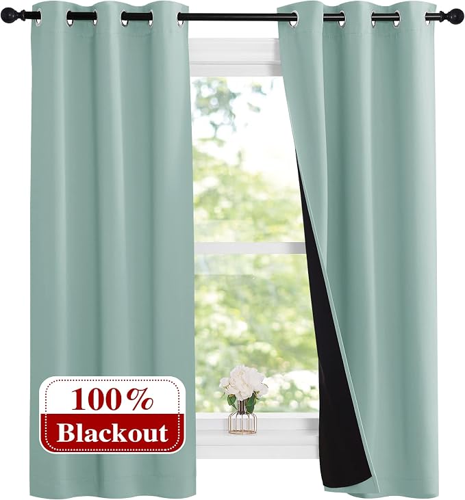 NICETOWN Aqua Blue 100% Blackout Lined Curtains, 2 Thick Layers Narrow Wide by NICETOWN