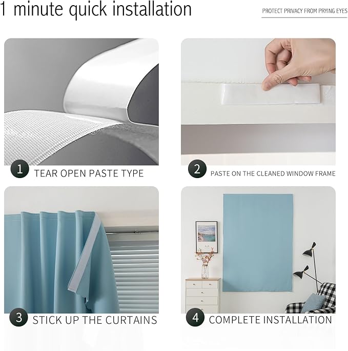 Self Adhesive Curtains, Use for Bedroom, Lake Blue, 1 Panel - Image 3