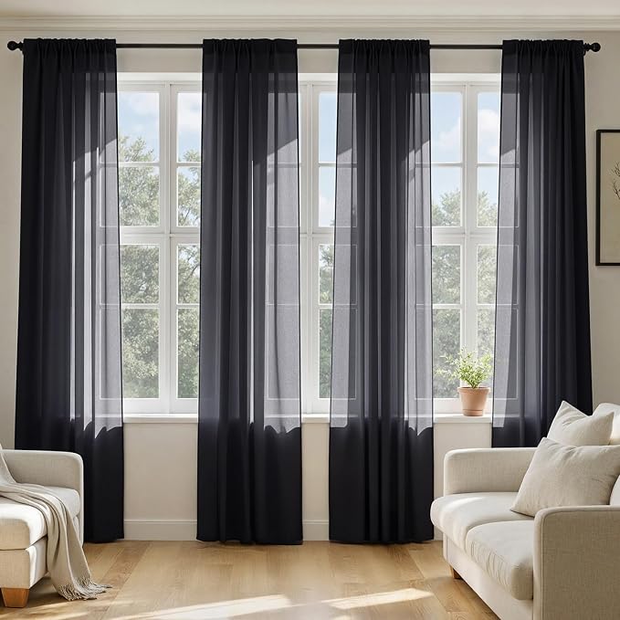 MIULEE Black Sheer Curtains 90 Inches Long, 4 Panels Set, Light Filtering by MIULEE