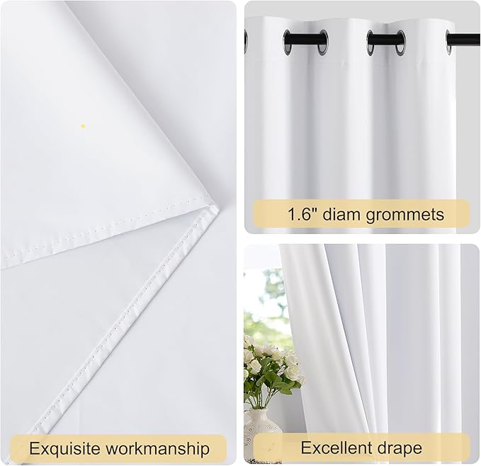 NICETOWN White Full Blackout Bathroom Curtains 50 inches Long, Grommet Thermal - Image 3