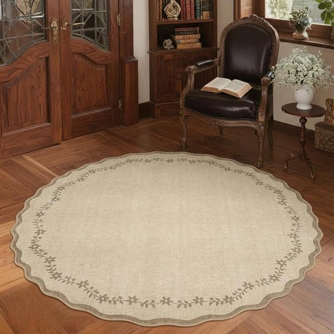 GarveeHome Large Round Rug 8ft Scalloped Washable Circle Living Room Rug | Soft - Image 2