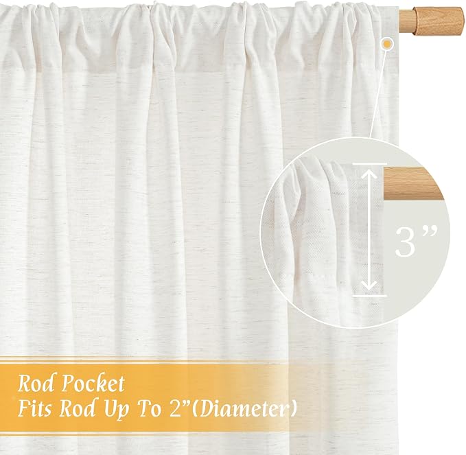 LAMIT Ivory White Linen Curtains 72 inches Long - Image 3