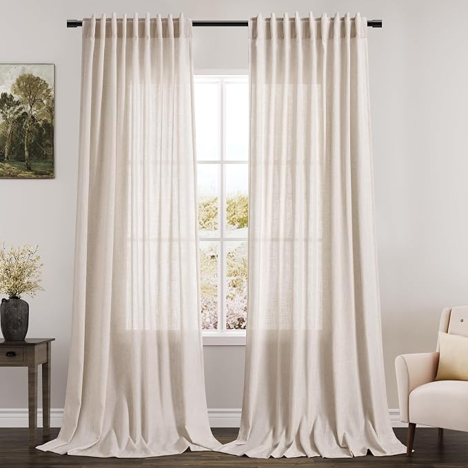Nanspring Beige Linen Back Tab Curtains 96 Inches Long by Nanspring
