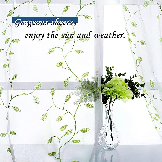 MRTREES Sheer Curtain Valance Rod Pocket, 2 Panels Leaves Embroidered Christmas - Image 4