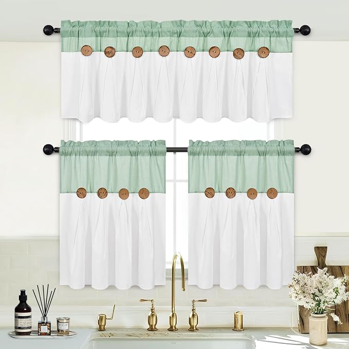 FRAMICS Boho Kitchen Curtains 24 Inch Length, Farmhouse Cotton Linen Tier - Image 3