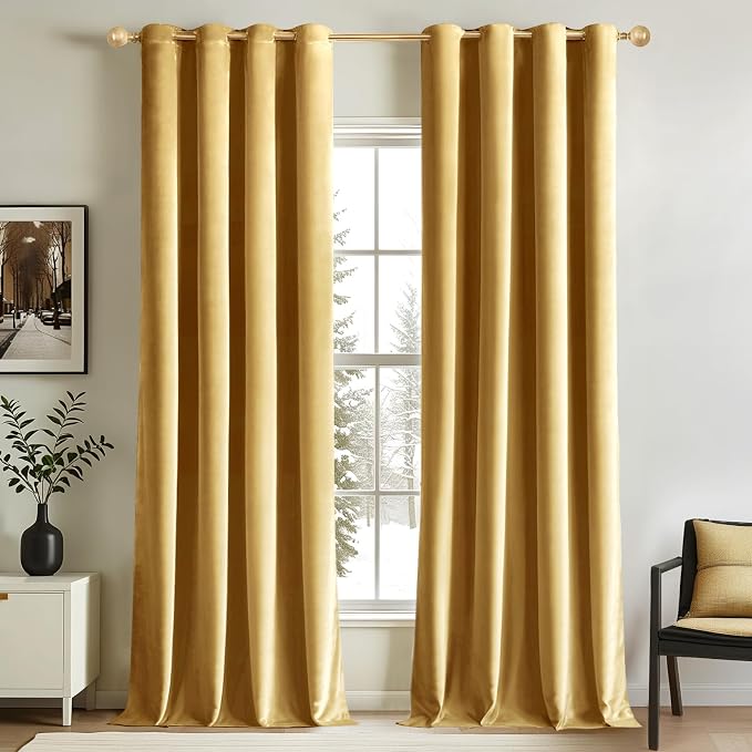 MIULEE Velvet Curtains Golden Elegant Grommet Thermal Insulated Soundproof Room by MIULEE