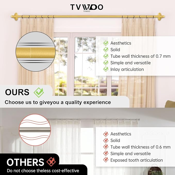 TVWOO Gold Wrap Around Curtain Rods:5/8" Small Blackout Adjustable Window - Image 6