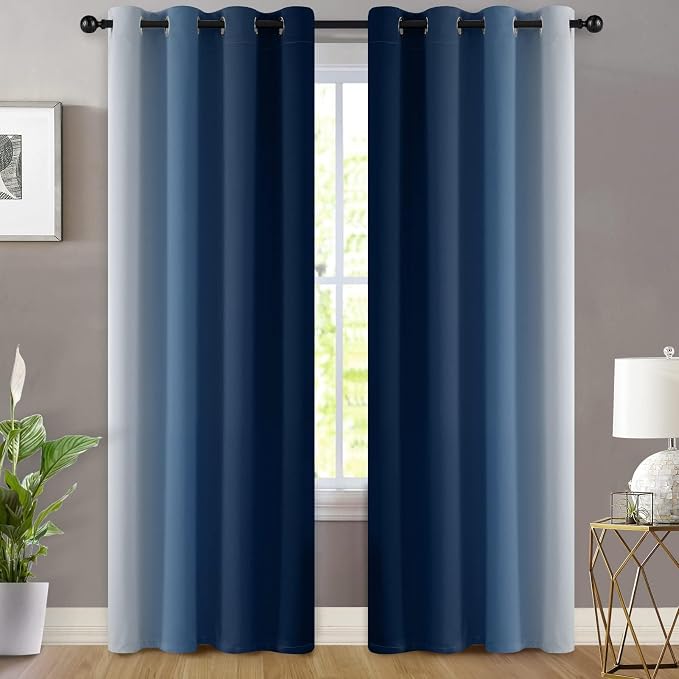 Yakamok Blue Ombre Curtains Room Darkening Grommet Curtains - Image 2