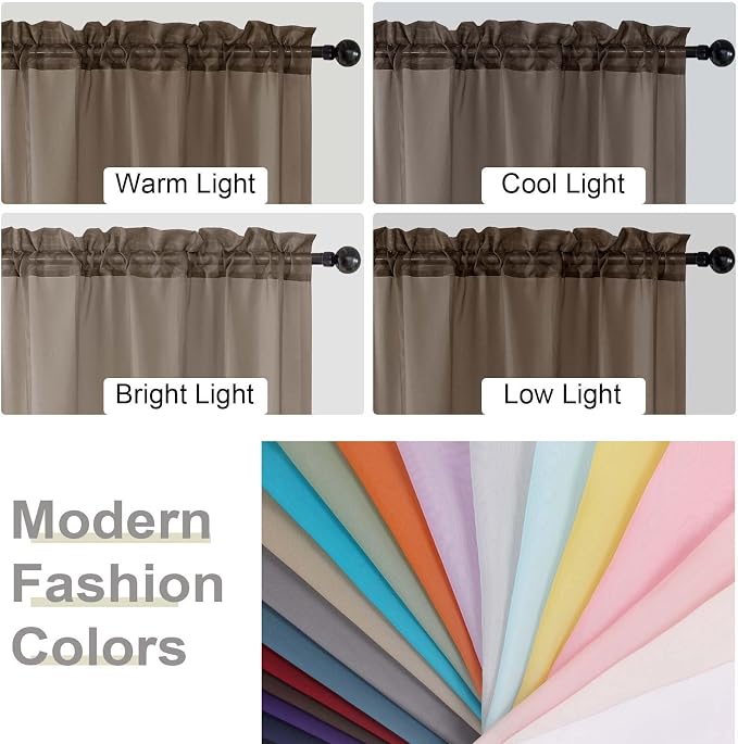 Chocolate Valances for Windows, Sheer Curtains 14 Inch Length 2 Pack Kitchen - Image 5