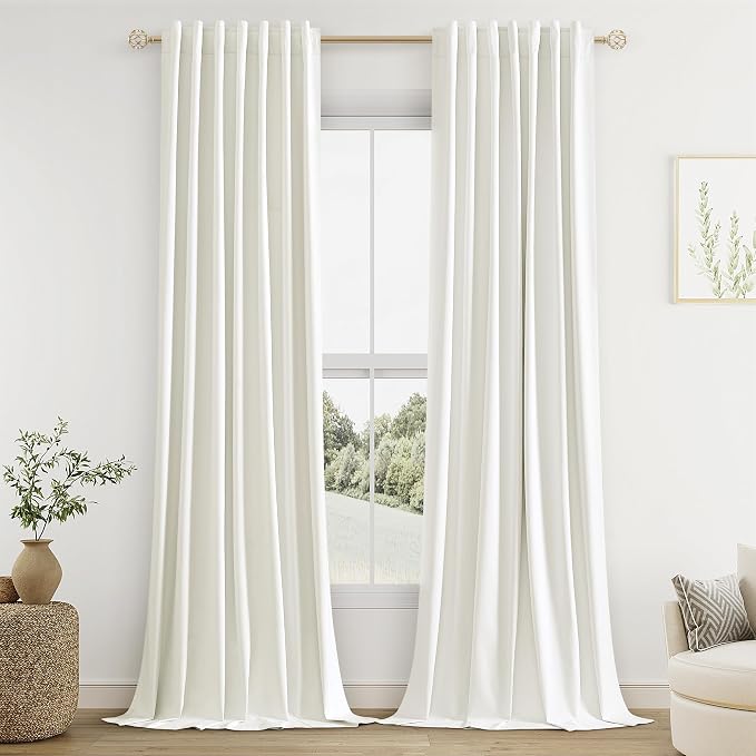 Guken Ivory 100% Blackout Linen Curtains 96 Inch Length 2 Panels Set by Guken
