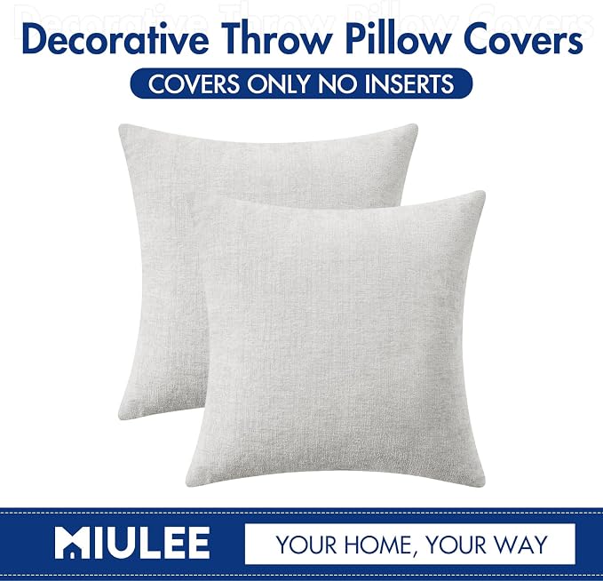MIULEE Pack of 2 Light Gray Throw Pillow Covers 18x18 Inch Soft Chenille Pillow - Image 6