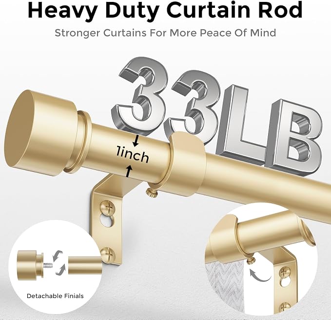 Modern Gold Curtain Rods for Windows 30 to 56 Inch, Decorative Drapery Rods for - Image 3