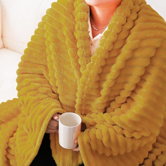 Mustard Yellow Fleece Throw Blanket 50”×60” - Image 3