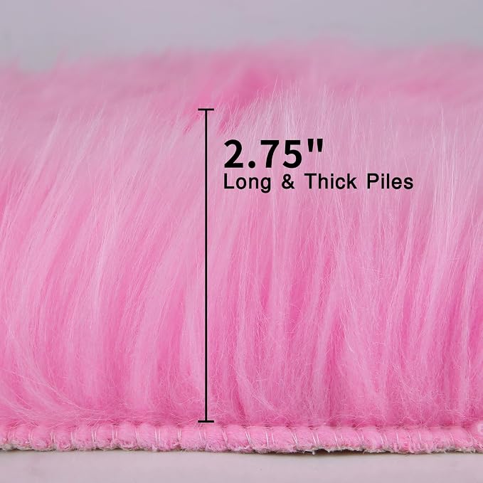 duduta Hot Pink Faux Sheepskin Round Rug 4x4 ft, Fluffy Shag Girls Bedroom - Image 2