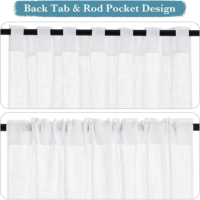 RYB HOME Semi Sheer Curtains 102 inches Long, Back Tab Light Filtering Half - Image 2