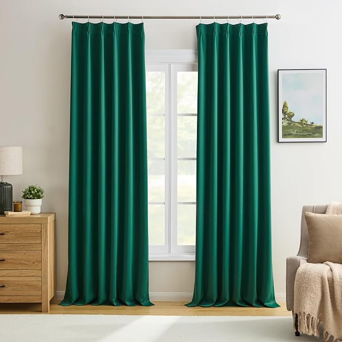 Dark Hunter Green Window Draperies 108 Inches Long 9 FT Tall, Pinch Pleat Room by KEQIAOSUOCAI