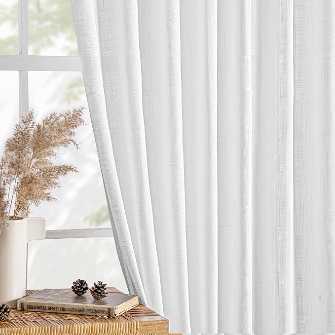 MIULEE White Linen Curtains 80 Inch Length 2 Panels - Image 4