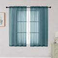 Dusty Blue Sheer Curtains for Bedroom Living Room 45 Inch Length 2 Panels by WelvetBLK