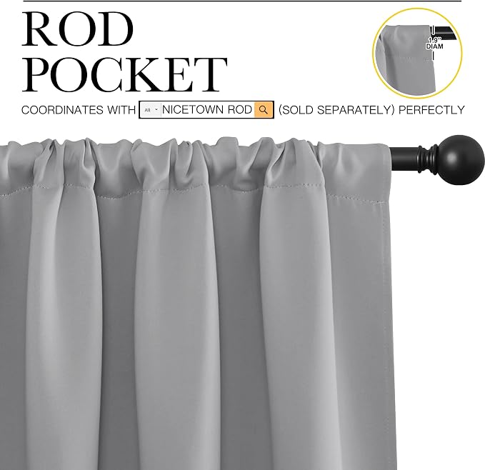NICETOWN Silver Grey Blackout Curtains - Image 3