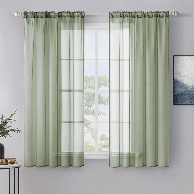 MIULEE 2 Panels Sage Green Sheer Window Curtains Elegant Window Voile by MIULEE