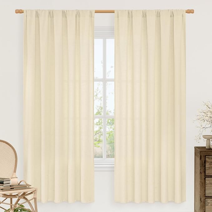 LAMIT Beige Linen Window Curtains 72 Inch Length 2 Panels, Thick Linen Textured by LAMIT