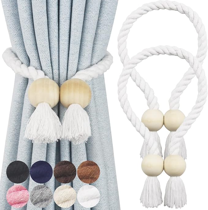 2 Pack Magnetic Curtain Tiebacks Cotton Hand Woven Tie Back Decorative Rope by CurtianTiebacks