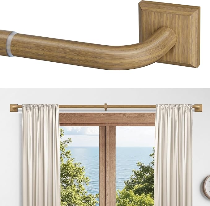 Boho Wood Grain Curtain Rods for Windows 66-152Inch Heavy Duty Wrap Around by RBYCOS