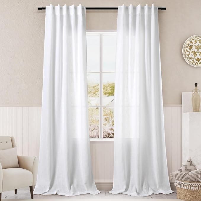 Nanspring White Linen Curtains for Living Room 84 inches Long 2 Panels Set Pure by Nanspring
