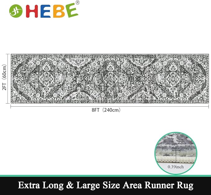 HEBE Hallway Runner Rug 2'x8' Washable Vintage Distressed Area Rugs Non Slip - Image 2