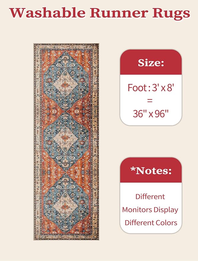 SERISSA Runner Rug for Hallways, 3x8 Washable Non Slip Kitchen Runner Rug - Image 6