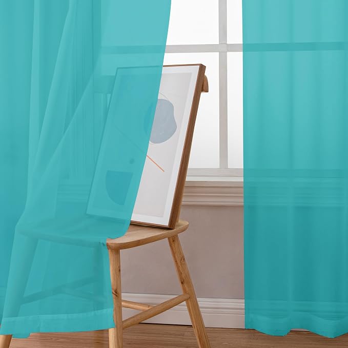 Chyhomenyc Turquoise Sheer Curtains 120 Inches Long - Image 2